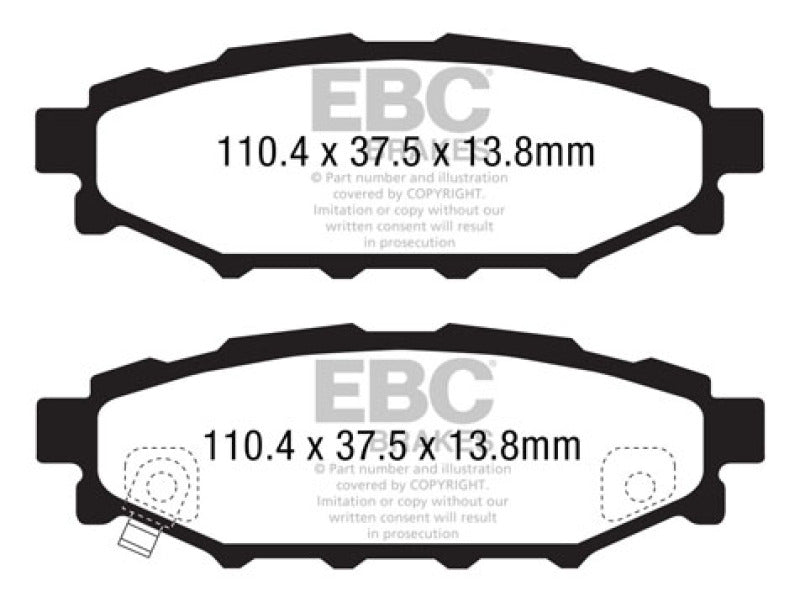 EBC 12+ Subaru BRZ 2.0 (solid rear rotors) Redstuff Rear Brake Pads